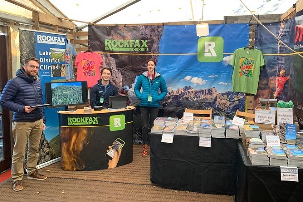 The UKC/UKH/Rockfax stand at Kendal Mountain Festival.  © Alan James