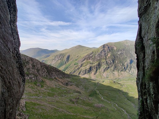 Looking out from the belay at the top of the first pitch of The Grooves   © Connor Nunns