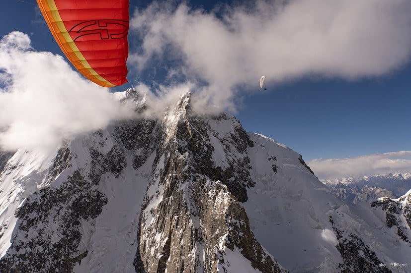 Paragliding saved the team from 4-5 days of trekking/climbing across glacial terrain.  © Jake Holland