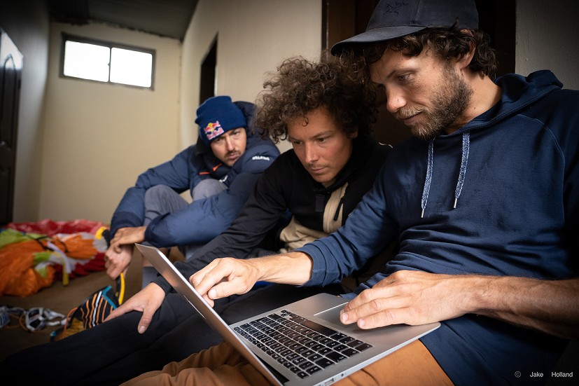 Aaron, Will and Fabi planning their flight path and route.  © Jake Holland