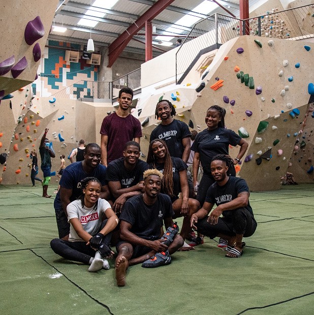 NICAS trustee Rotimi Odukoya (centre bottom) is the founder of the hugely successful CLMBXR climbing initiative  © CLMBXR