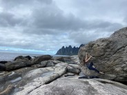 Bouldering in the Arctic Circle on the island of Senja, Norway