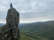 The Eskdale Needle on Hard Knott. Listed as a 3S scramble in the Cicerone guidebook Scrambles in the Lake District South