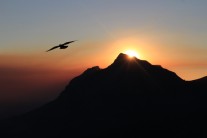 As the crow flies. Sunrise view from Lion's Head looking at Devil's Peak. Bush fires created the haze that kept the s