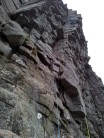 Fallout Corner, after the crux in cold, damp conditions.