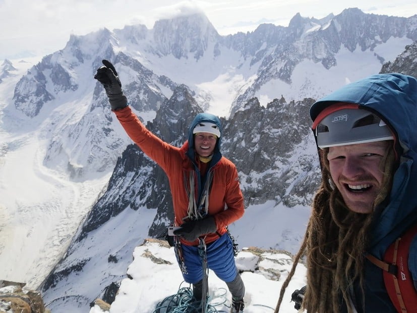 Tom Livingstone and Tom Seccombe on the first free ascent of the Voie des Guides.  © Tom Livingstone Collection