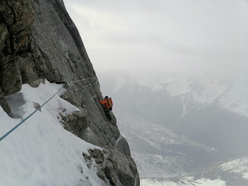 High above Chamonix on the Voie des Guides.  © Tom Livingstone Collection