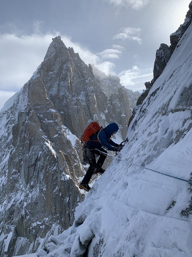 Tom Seccombe on the Voie des Guides on the successful repeat.  © Tom Livingstone Collection