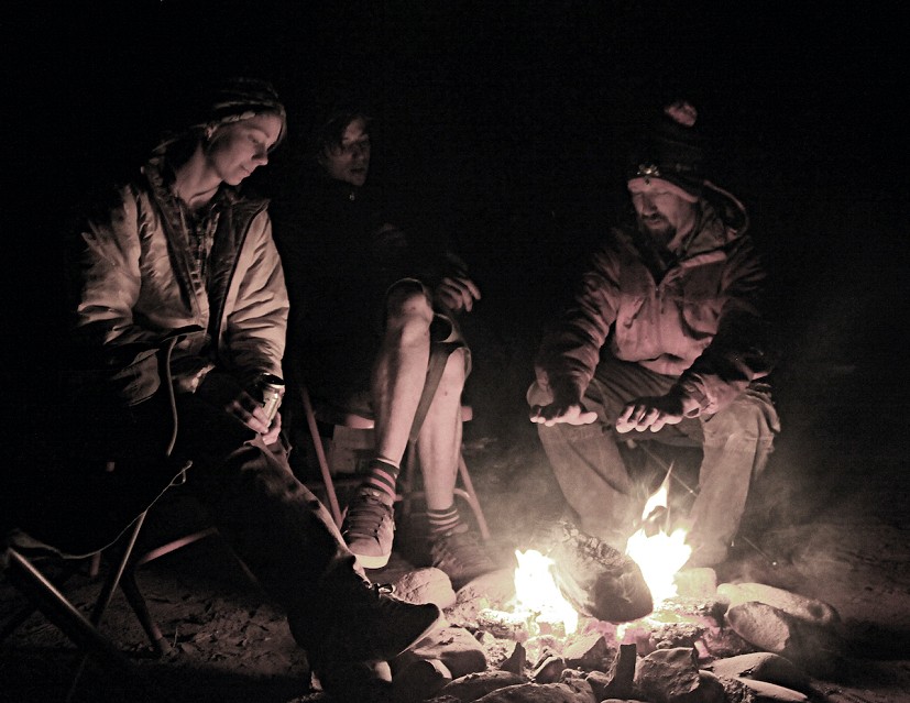 A flare in the dark: climbing stories around the campfire in the American desert.  © Dave Pickford