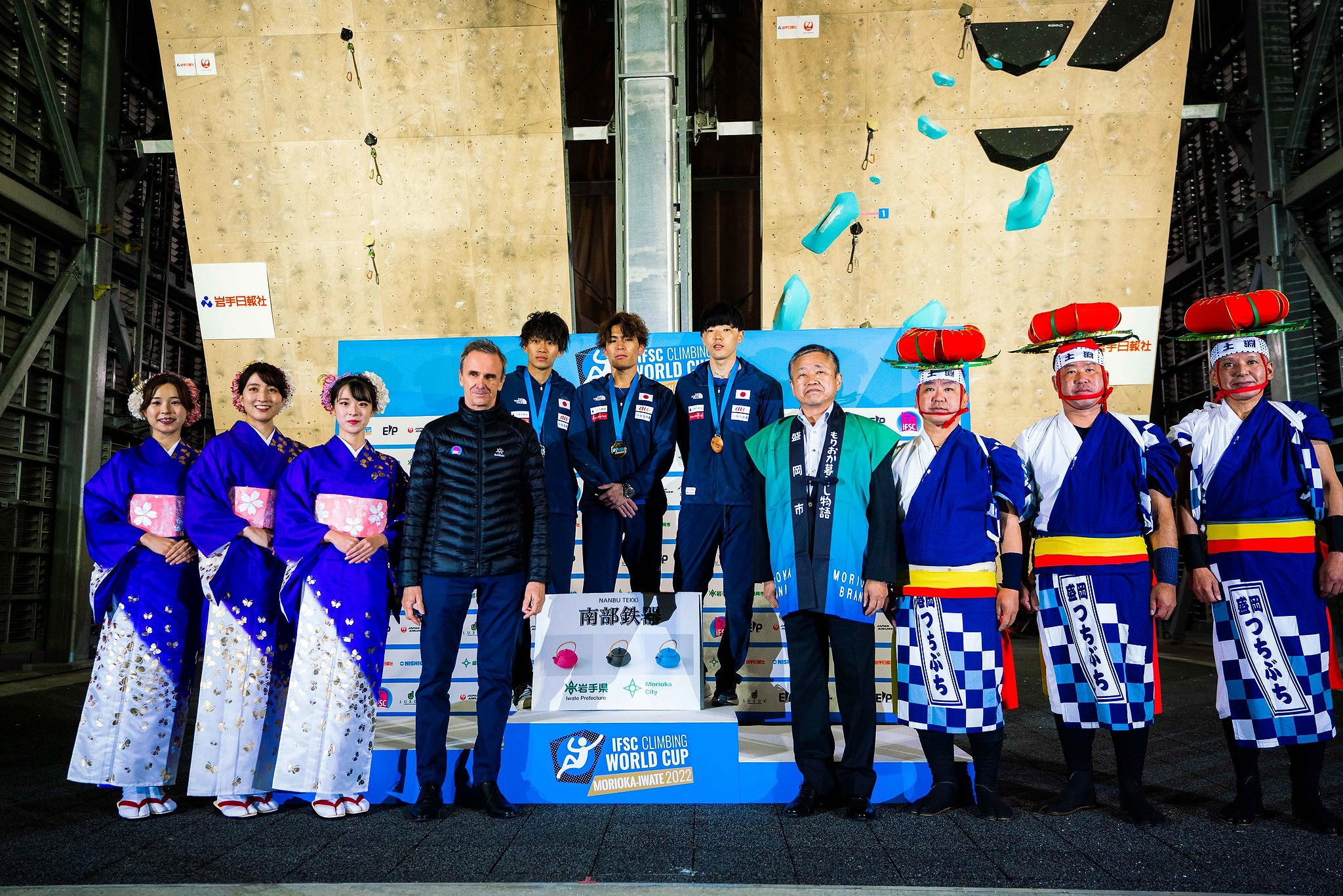 Men's podium: Morioka Combined World Cup 2022.  © Lena Drapella/IFSC