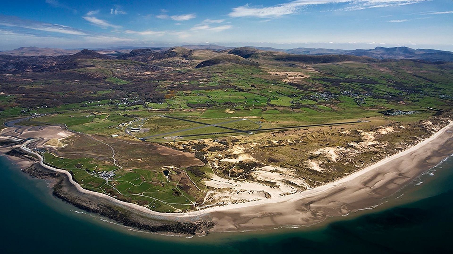 Drone's eye view of Llanbedr airport and the Rhinogydd  © Snowdonia Aerospace LLP