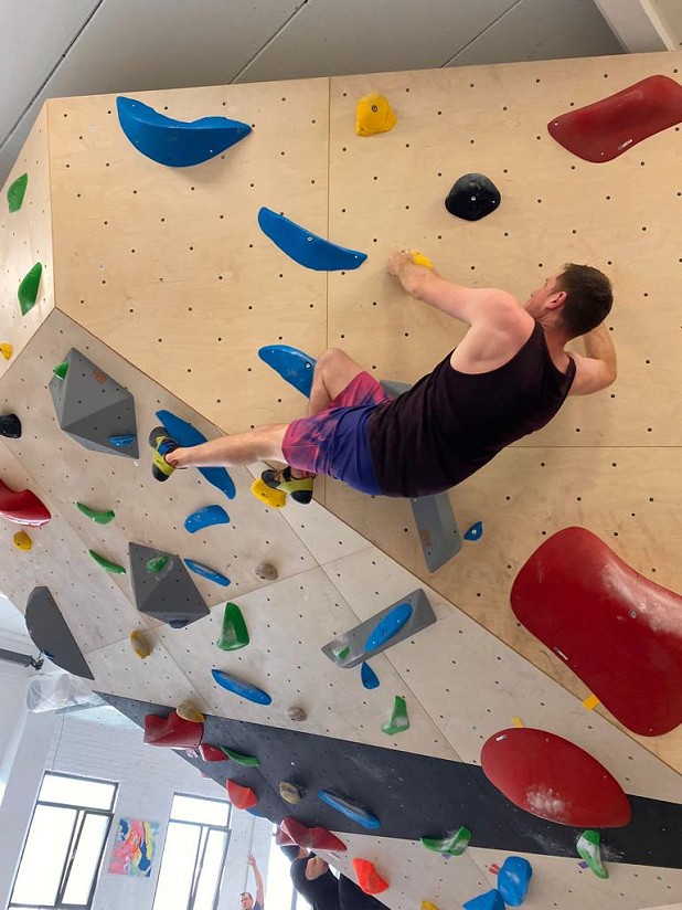 Kate's son Liam taking on an overhang  © Kate Cotton