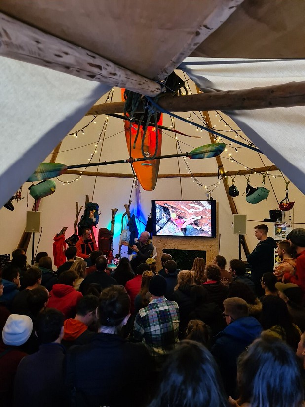 Dave MacLeod shares tips for improving your climbing in a crowded Plas y Brenin Tipi.  © Natalie Berry