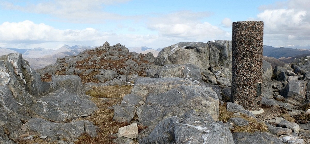 The summit ridge of new Graham Sithean Mor, with the 599m trig point and the 601.5m summit  © Alan Dawson