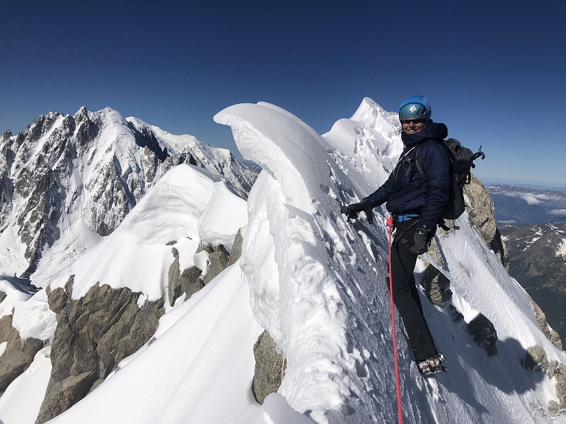 Polly on a BMG/ENSA exchange this summer on the Aiguille du Chardonnet.  © Tim Blakemore
