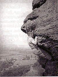 Colin Kirkus climbing at Helsby, 1920s