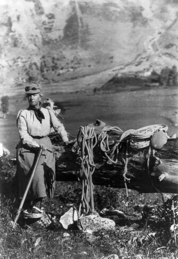 Workman with climbing gear.  © Bain Collection