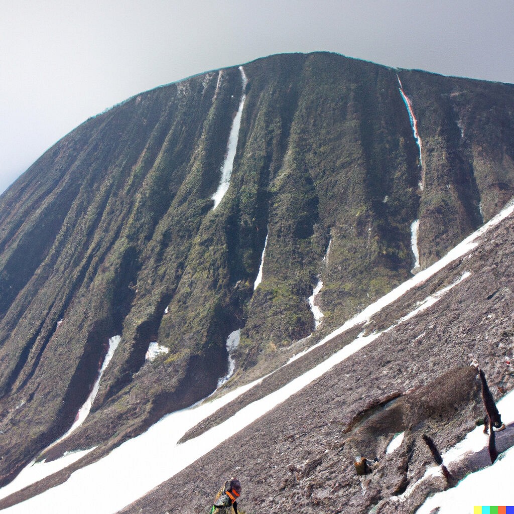 A climber and a zebra climbing Ben Nevis (which turned out as a donkey).  © DALL.E