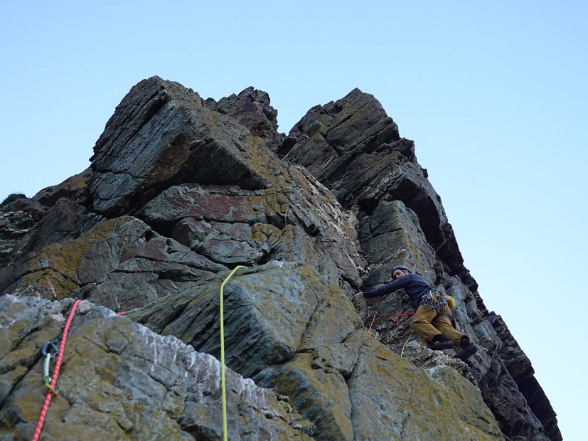 Above the crux on pitch 2.  © Neil Henson