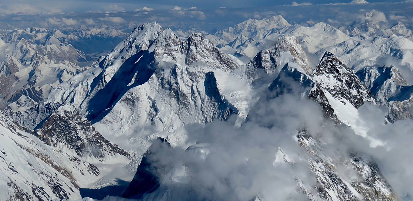 Gasherbrum Peaks from K2. Rutkiewicz was the first to climb Gasherbrum III, and the first woman to climb K2.  © Syed Hasan Shabbar, Creative Commons