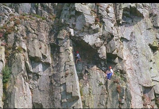 Dave Evans and James Kay on Slip Knot (VS 4b), White Ghyll  © Adam Ellwood
