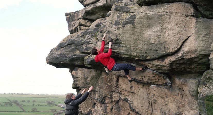 The author about to abandon ship on Syrett's Roof (6c+), Almscliff  © UKC Gear