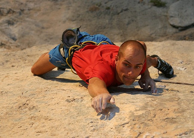 How small?! Adrian going for another tiny hold on Spartan Wall (F8b+), Kalymnos  © http://Climbers.net