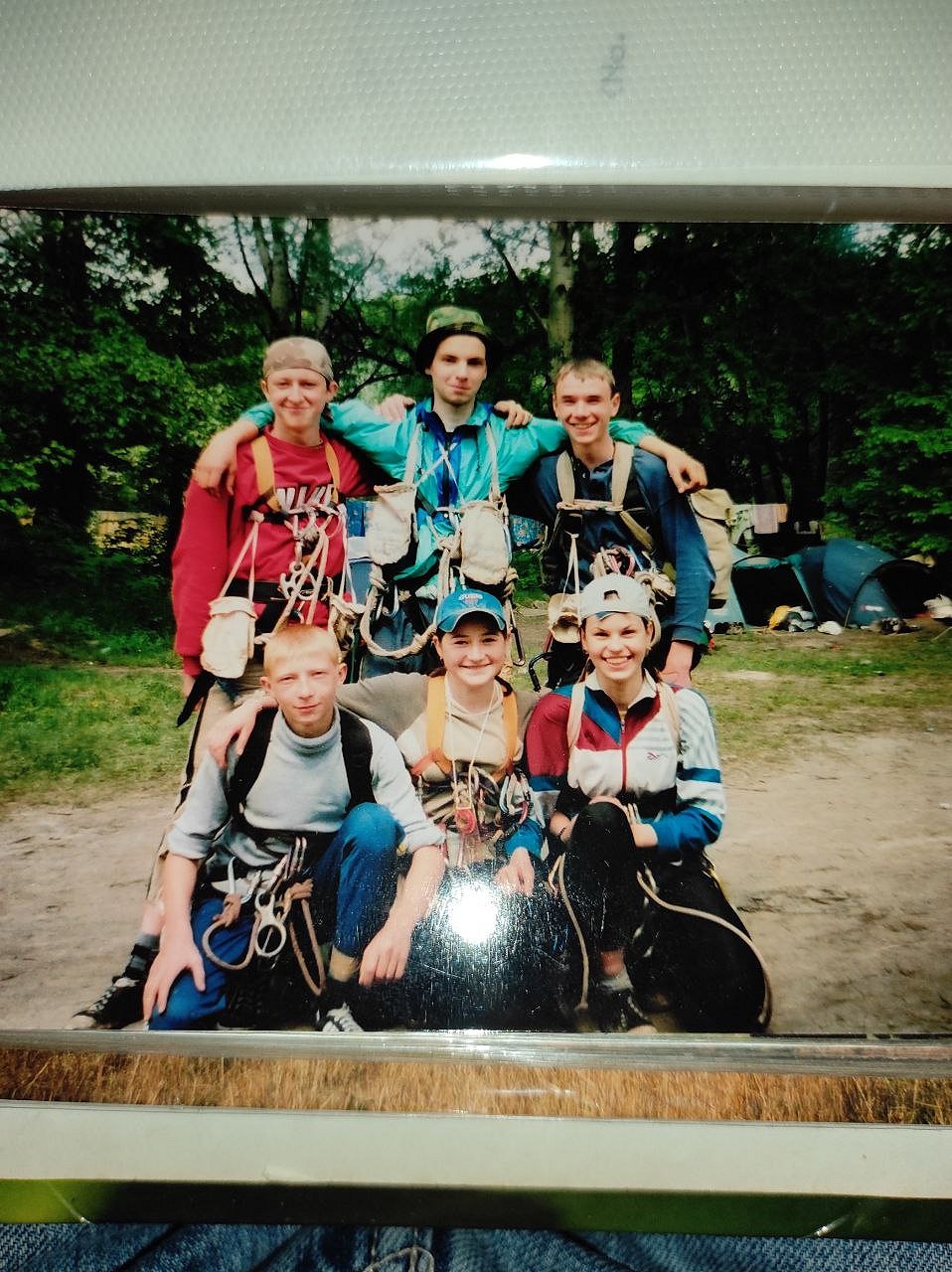 Grisha and Alexandr with friends on a climbing trip as teenagers.  © Margarita Zakharova