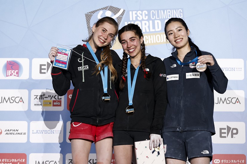 Women's podium, Hachioji 2023.   © Dimitris Tosidis/IFSC