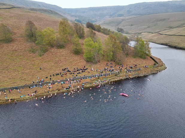 Swimming campaigners take to the water at Kinder Reservoir  © Oliver Pitt, Outdoor Swimming Society