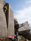 James McHaffie climbing at a recently developed area on the rocky southern slopes of Glyder Fach.