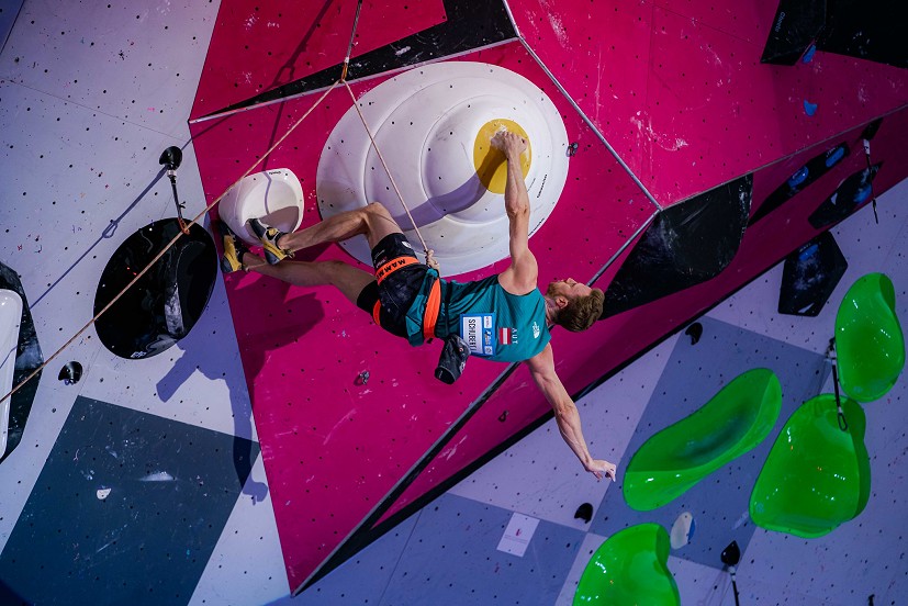 Jakob Schubert, a legend of the sport, shared a podium with fellow Olympians and older competitors.  © Lena Drapella/IFSC