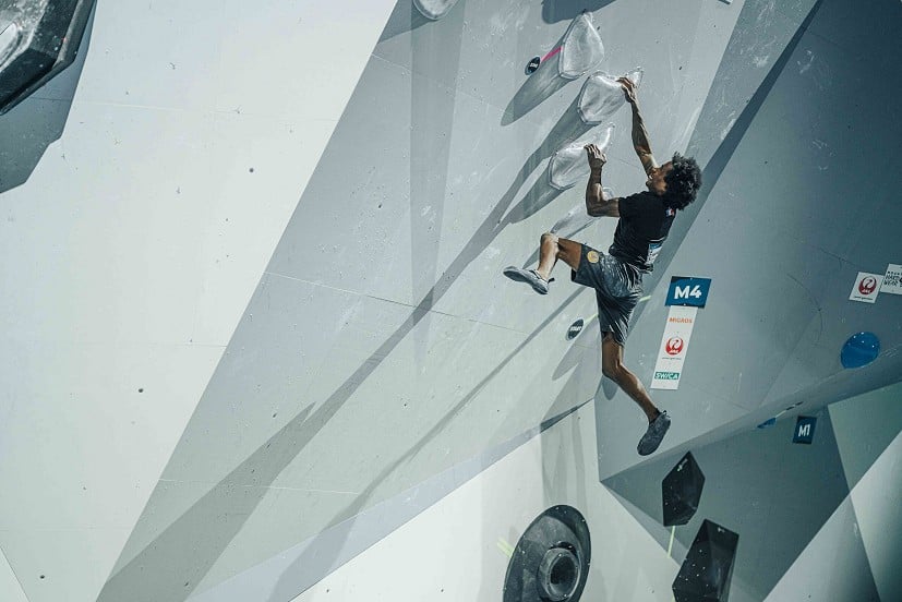 Micka Mawem campuses to victory on the see-through holds.  © Lena Drapella/IFSC