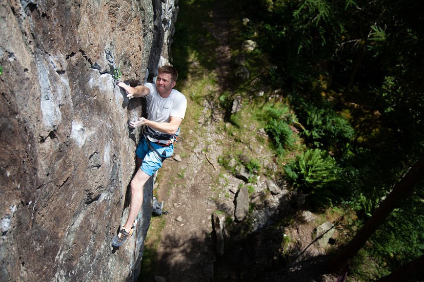 Moving through the crux, and contemplating grabbing the Pure draw  © UKC Gear