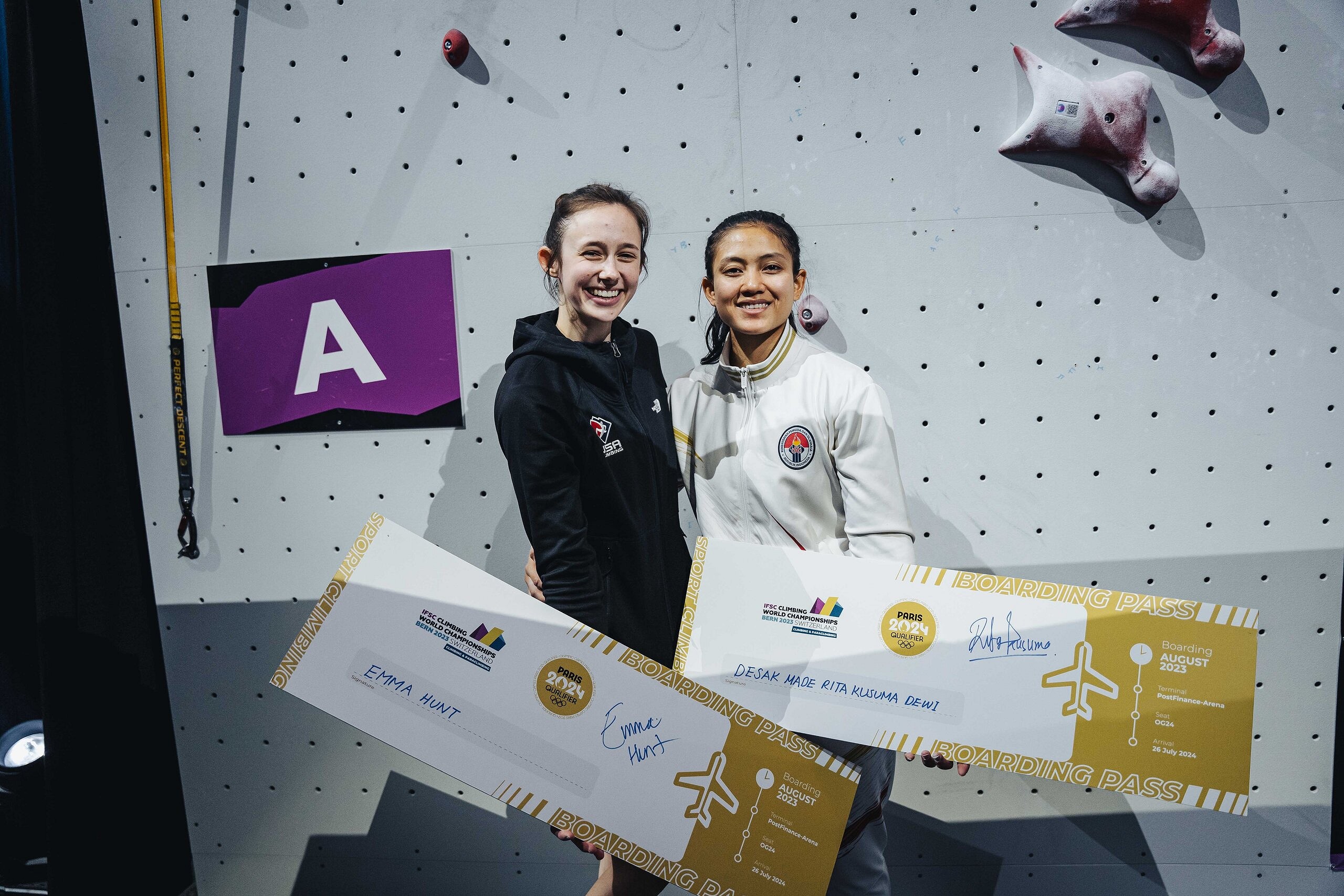 Emma Hunt and Desak Made Rita Kusuma Dewi: The first Sport Climbing Olympic-selected athletes for Paris 2024.  © Lena Drapella/IFSC