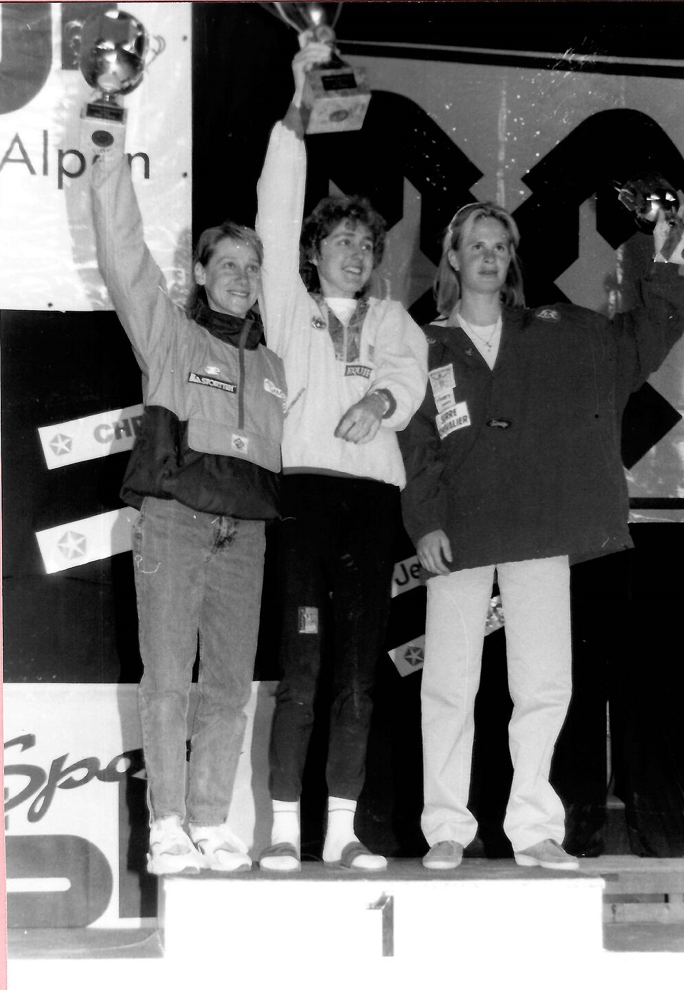 The women’s podium at the 1993 World Championships: Robyn Erbesfield (USA), Susi Good (SUI) and Isabelle Patissier (FRA).  © Max John, courtesy of Susi Good