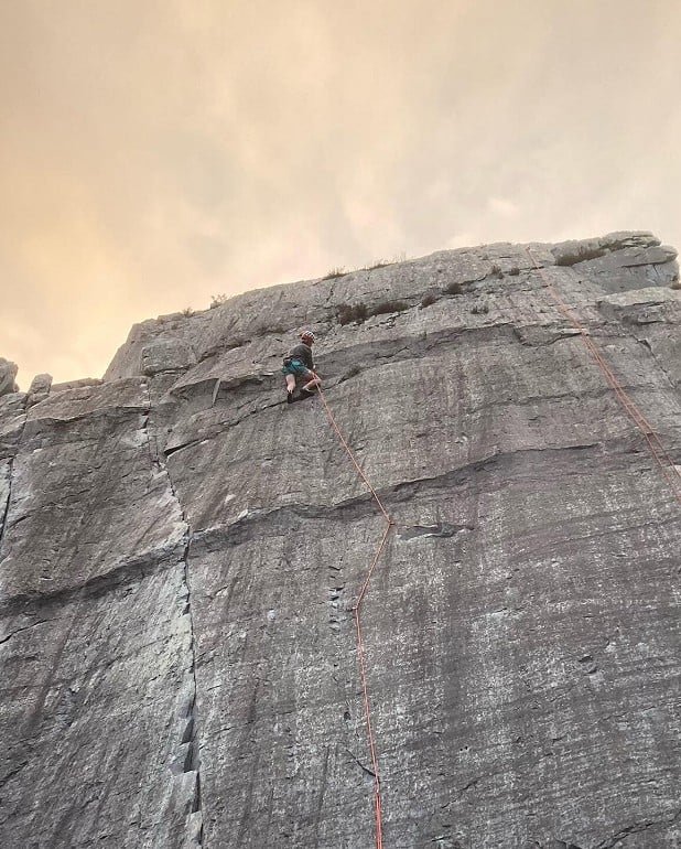 Topping out my first E7; My Halo at Seamstress Slab, May 2022  © Morus Sanderson