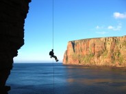 James Wheater on the Old Man of Hoy abseil.