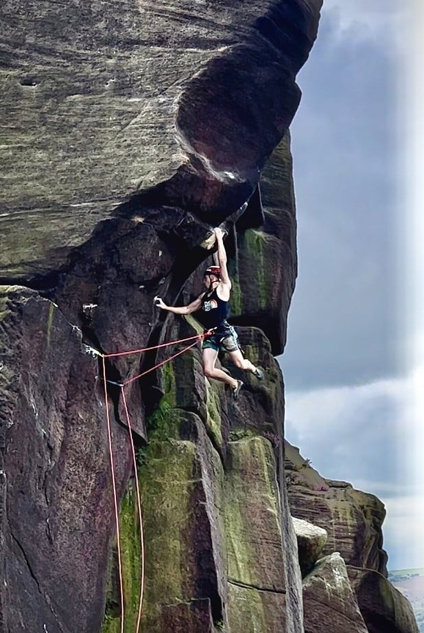 The route now requires a dyno to get to the base of the flake  © James Pearson / Once Upon a Climb