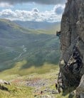 Chris slithering on the first ascent of ‘Brown Mamba’ E4 5c **