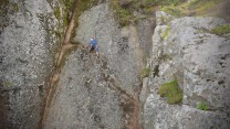 Committing to the crux moves on 1st ascent of Prosopagnosia