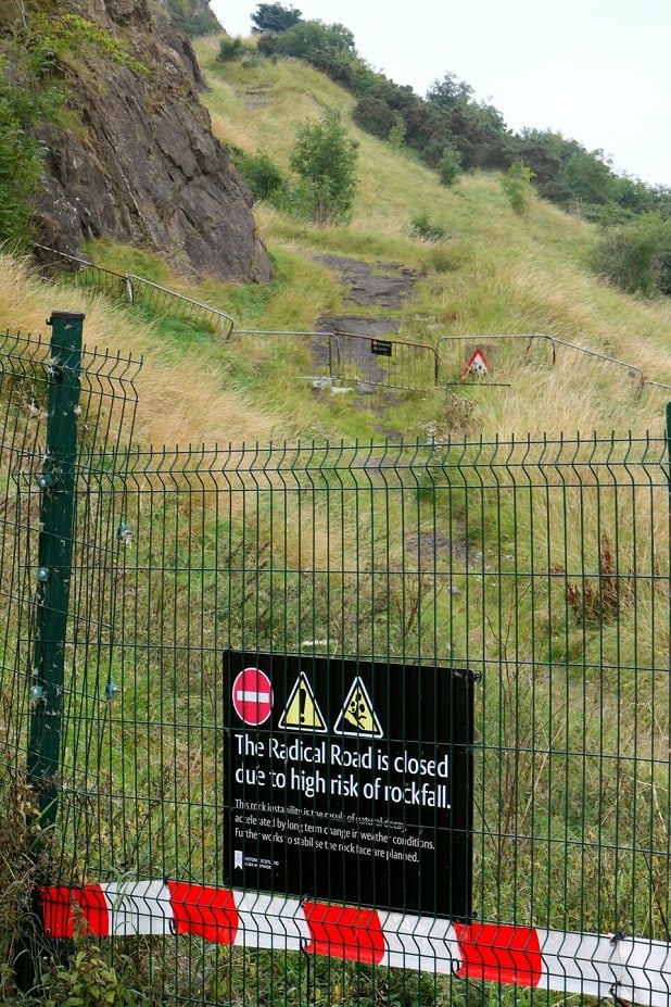Visitors to Holyrood park are met by fences...  © Ramblers Scotland
