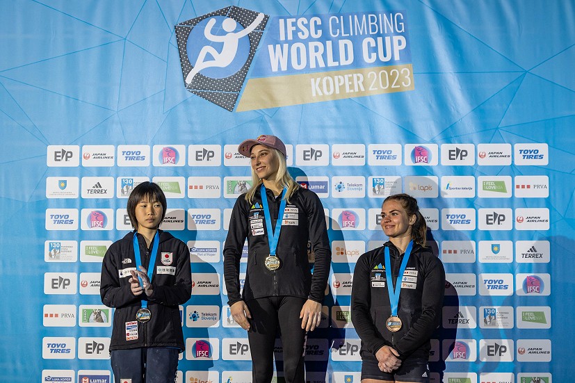 Women's podium Koper 2023.  © Jan Virt/IFSC