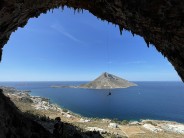 Will abbing over the Grande Grotta after Three Stripes, Kalymnos.