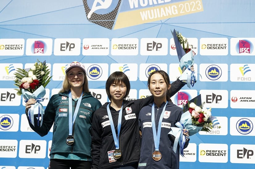 Women's Lead podium Wujiang 2023.  © Dimitris Tosidis/IFSC
