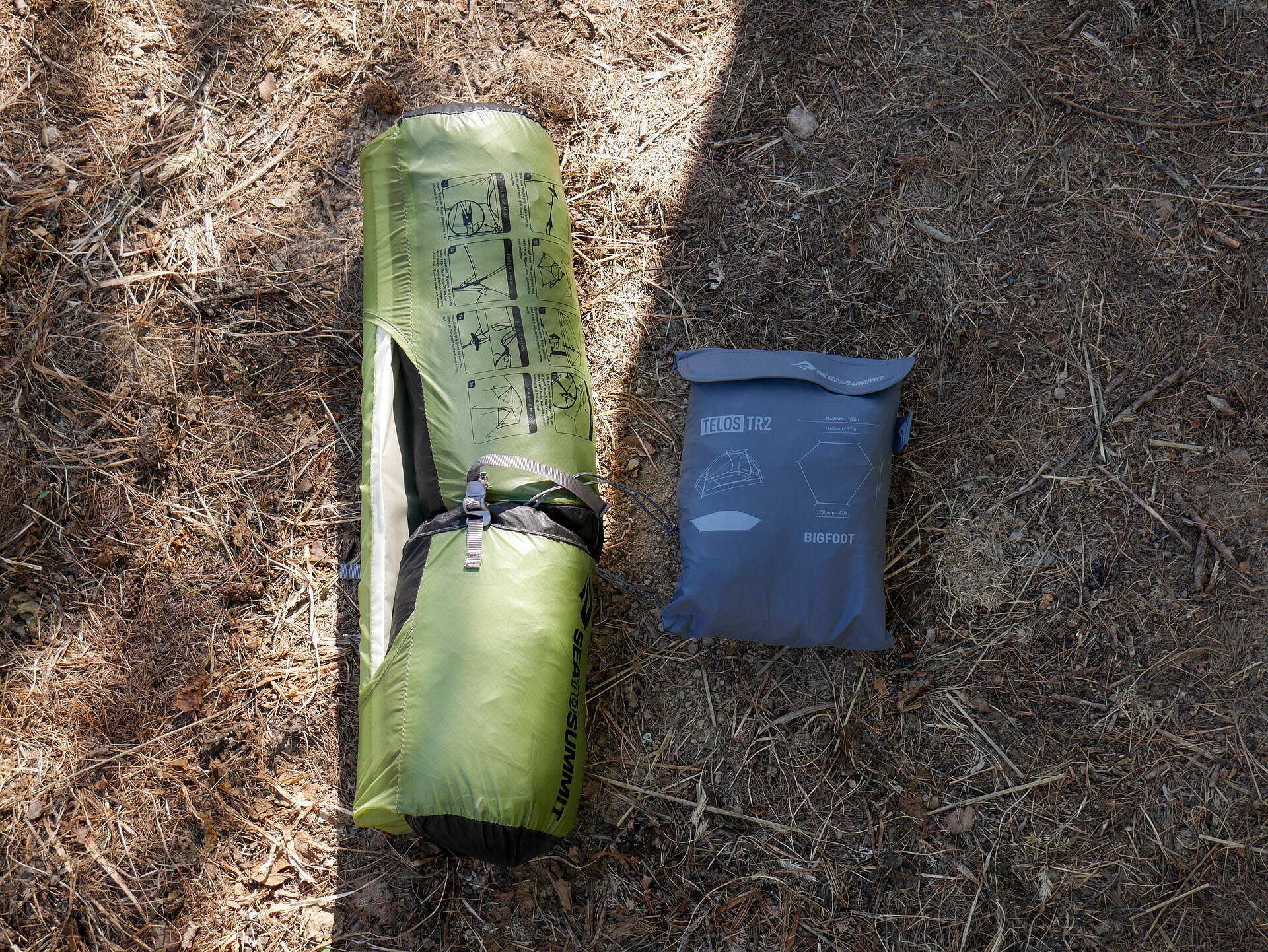 Left: Telos strapped together as unit, Right: Big Foot Ground Sheet (sold separately)  © UKC Gear
