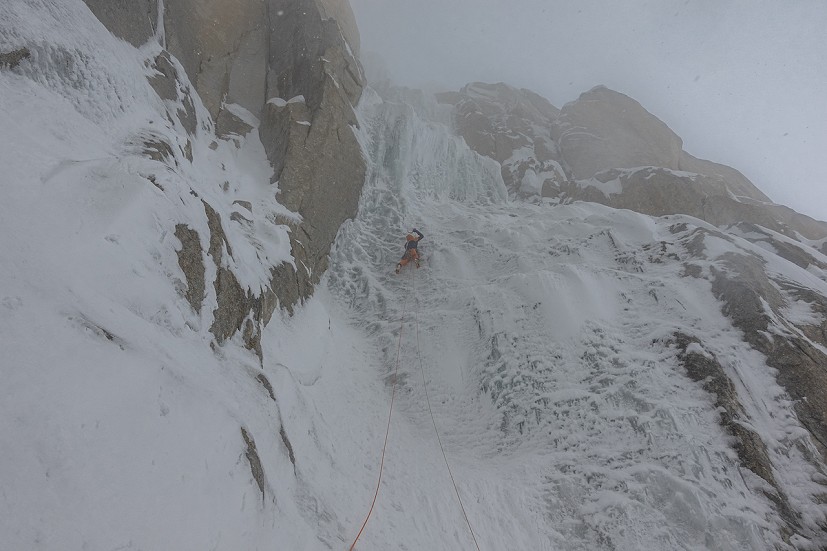 Mixed weather whilst climbing more ice. Within a few hours it could be snowing and then hot sun!  © Tad McCrea