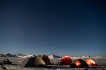 Base camp under the moonlight in Kyrgyzstan