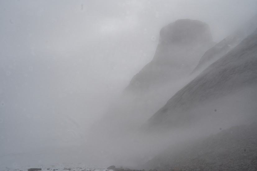 Mt. Asgard hiding behind thick clag.  © Leo Houlding