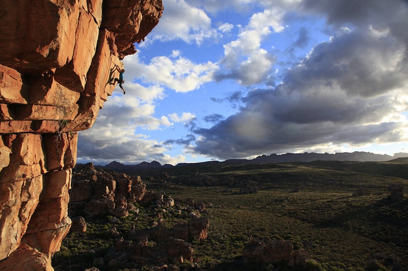 The author on the crux of an unnamed 7c at Truitjieskraal, Cederberg mountains, South Africa.   © Ramon Marin